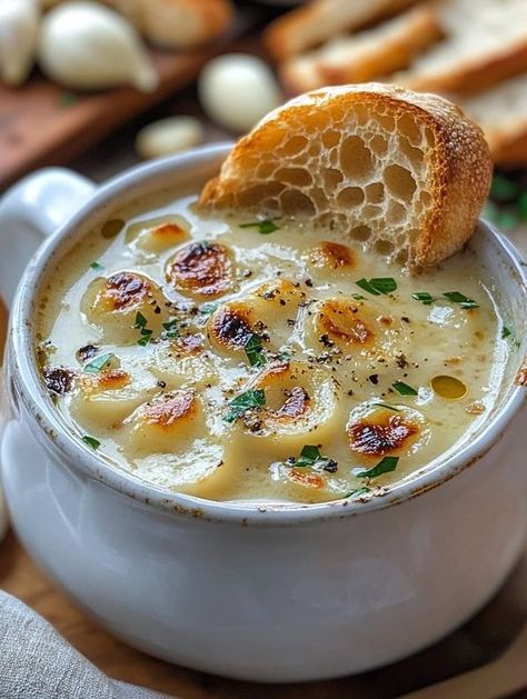 Chef James Martin | 🥖 Country French Garlic Soup 🍲 | Facebook Soup Maker Recipes, Soup Lovers, Quick Soup Recipes, Creamy Soup Recipes, Quick Soup, Grandma Cooking, Garlic Soup, Soup Maker, Jamie Oliver Recipes