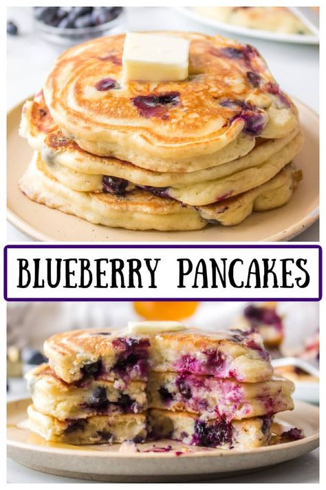 Who doesn't love blueberry pancakes? This is a classic recipe for this beloved breakfast treat. Make it a weekend tradition at your house. Homemade Pancake Syrup, Camp Recipes, Blueberry Pancakes Recipe, Viral Recipes, Best Pancake Recipe, Cooking Breakfast, Confort Food, Pancake Recipes, Breakfast Goodies