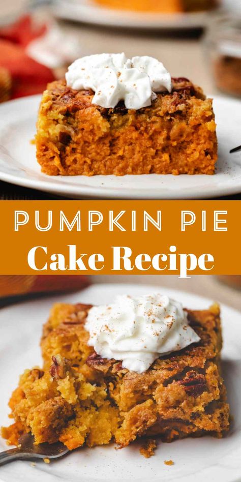 Pumpkin Pie Cake - I Heart Eating Pumpkin Torte Cake, Pumpkin Pie Cake Recipe, Pumpkin Pie Cake, Fun Thanksgiving Desserts, Pumpkin Pie Mix, Torte Cake, Pie Tops, Thanksgiving Food Desserts, Pumpkin Pie Filling