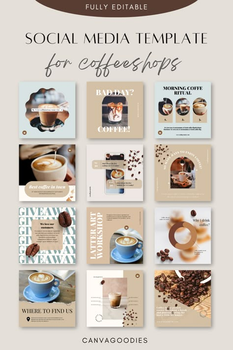 coffee blogger, food influences, coffeeshop templates for social media & instagram Coffee Shop Ig Feed, Coffee Shop Social Media Design, Social Media Coffee Shop, Graphic Design Coffee Shop, Coffee Shop Instagram Post, Cafe Social Media Content, Coffee Content Instagram, Coffee Shop Social Media Posts, Bakery Post Ideas