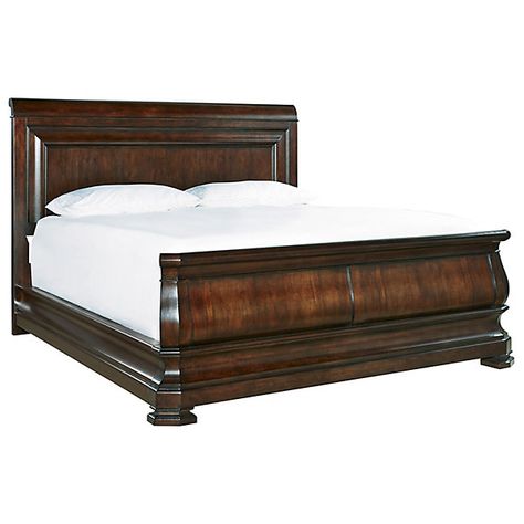 The New Lou Reprise Cherry Sleigh Bed features a curved shape and paneled details that will serve beautifully as the focal point for your space. Cherry Sleigh Bed, California King Sleigh Bed, Twin Sleigh Bed, Cherry Bedroom Furniture, Cherry Bedroom, Sleigh Bed Frame, King Sleigh Bed, Queen Sleigh Bed, Cheap Bedroom Furniture