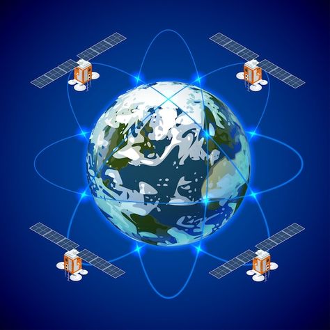 Earth In Space, Global Positioning System, Business Vector Illustration, Earth Illustration, Cloud Computing Services, Cloud Data, Technology World, Isometric Illustration, Satellite Image