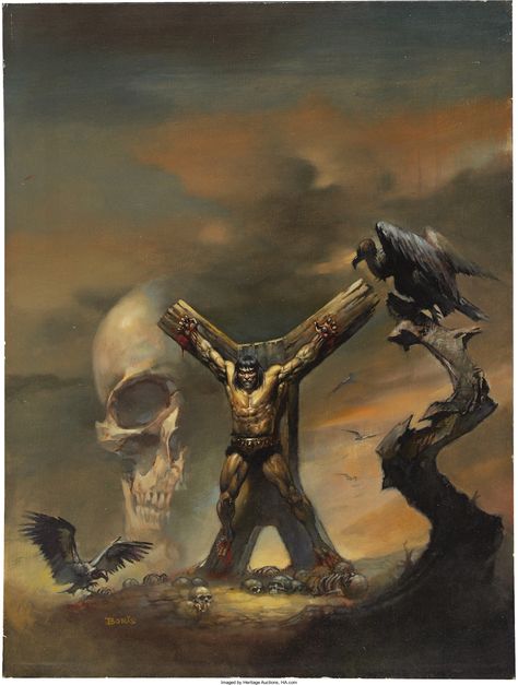 Boris Vallejo Savage Sword of Conan #5 Cover Painting Original Art | Lot #41317 | Heritage Auctions Conan The Barbarian Comic, 70s Sci Fi Art, Boris Vallejo, Heroic Fantasy, Frank Frazetta, Conan The Barbarian, Pulp Art, Man Standing, Fantasy Artist