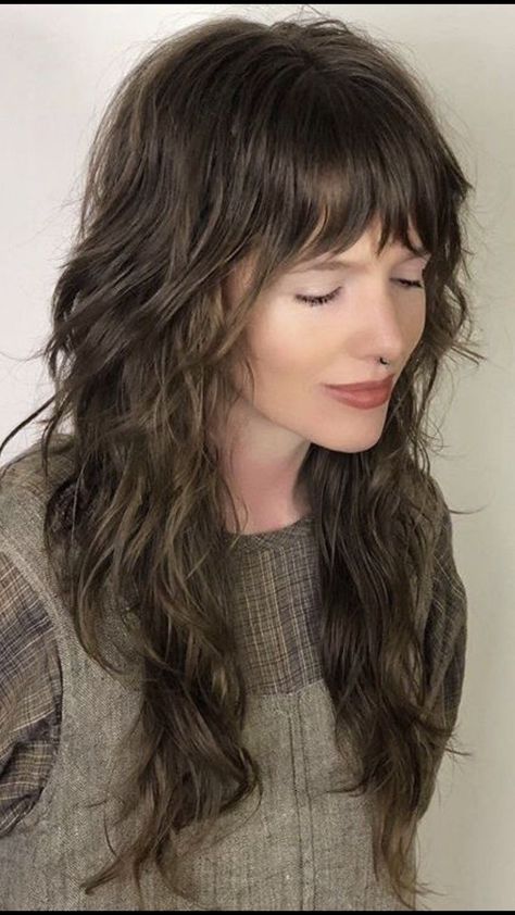 Long Wolfcut Haircut With Bangs, Wolfcut Hair, Haircut Wavy, Bangs Straight, Hairstyle Idea, Haircut Straight, Haircut With Bangs, Bangs Long, Long Wolfcut Haircut