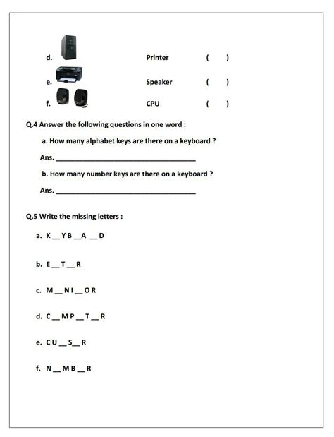 Computer worksheet for grade 1 Computer Worksheet Class 2, Computer Worksheet For Grade 4, Computer Worksheet For Class 1, Computer Worksheet, Computer Exam, Computer Science Lessons, Teaching Growth Mindset, Worksheets For Class 1, Teaching Computers