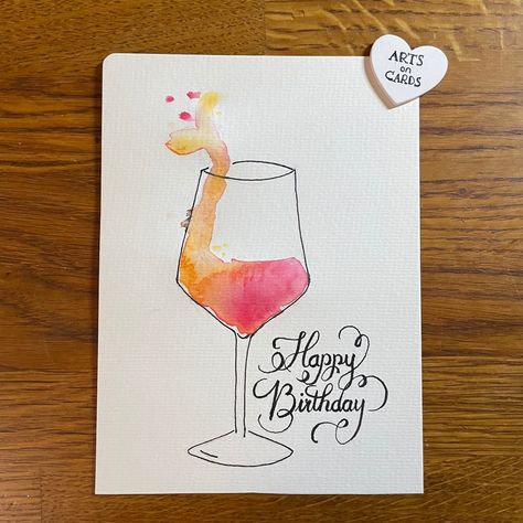 Happy Birthday Aquarell, Watercolour Birthday Cards, Watercolor Birthday Card Diy, Happy Birthday Watercolor Card, Easy Watercolor Birthday Cards, Watercolor Birthday Card, Wine Birthday Cards, Diy Watercolor Cards, Happy Birthday Cards Diy