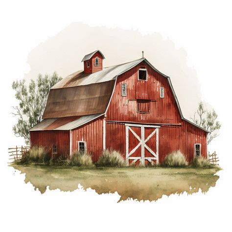 Barn Wallpaper, Paintings Of Barns, Watercolor Barn Paintings, Farmhouse Drawing, Farm Drawing Landscape, Watercolor Barns Simple, Farm Watercolor Paintings, Farm Watercolor, Barn Paintings On Canvas