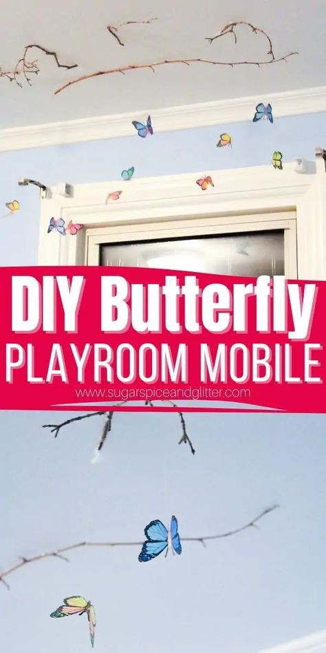 How to make a realistic looking butterfly mobile for your child's playroom. This magical mobile seems to float and fly in the breeze, adding whimsy and fun to your play space Butterfly Activities, Magical Butterfly, How To Make Butterfly, Butterflies Activities, Butterfly Mobile, Positive Parenting Solutions, Shrink Art, Diy Butterfly, Homemade Toys