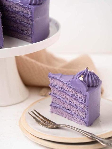 Ube Cake - Catherine Zhang Ube Cake Recipes, Catherine Zhang, Ube Cake, Melt In Your Mouth, Sponge Cake, Layer Cake, Cream White, Whipped Cream, Sprinkles