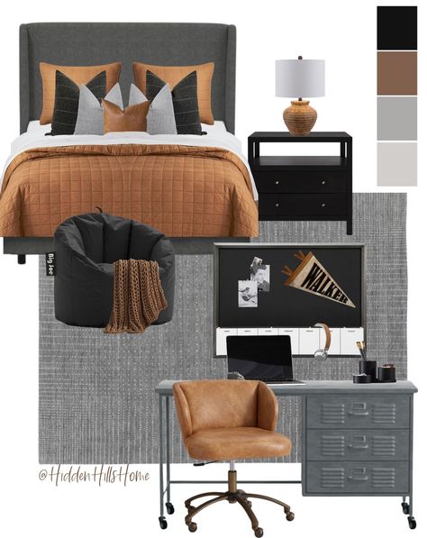 Tilly Upholstered Bed curated on LTK Masculine Bedroom Mood Board, Teen Boy Room Decor Ideas, Teen Boy Room Colors, Teenager Room Ideas, Teen Boys Bedroom Ideas, Teenage Boys Bedroom Ideas, Boys Bedroom Grey, Masculine Bedrooms, Teen Boys Bedroom