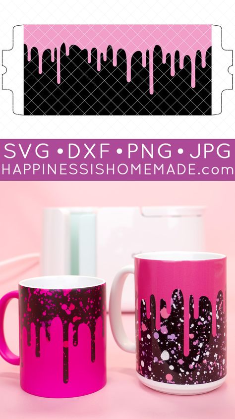 Use our FREE Mug Wrap SVG file to make a "drippy" mug with the Cricut Mug Press, plus get 12 MORE FREE Mug Wrap SVG files for Cricut & Silhouette, too! Cricut Mug Ideas Funny, Sublimation Mug Designs Free, Cricut Mug Ideas, Custom Tumbler Ideas, Cricut Mug Press Designs, Mug Wrap Svg, Mug Press Svg, Cricut Mugs, Mug Diy