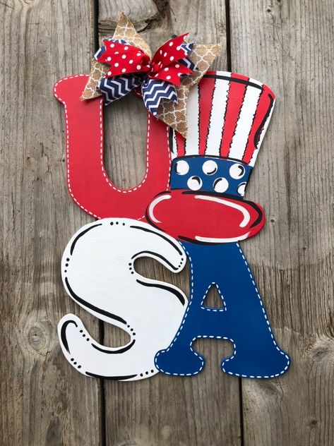 Usa Door Hanger, Wooden Flags, Wood Connection, Patriotic Door Hanger, America Sign, Patriotic Sign, American Flag Decor, 4th July Crafts, Dogwood Trees