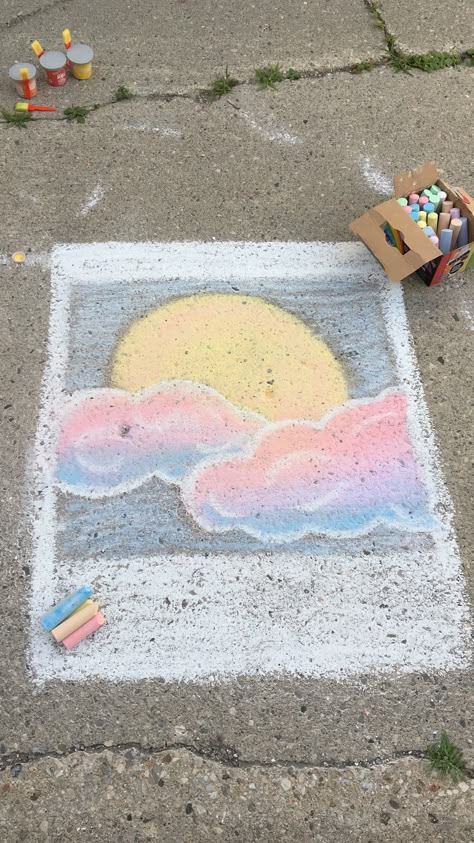 Easy chalk art sunset Summer Chalk Ideas, Sunset Polaroid, Easy Chalk Art, Chalk Summer, Easy Chalk Drawings, Summer Chalkboard Art, Street Chalk Art, Fun Chalk Art, Chalk Ideas