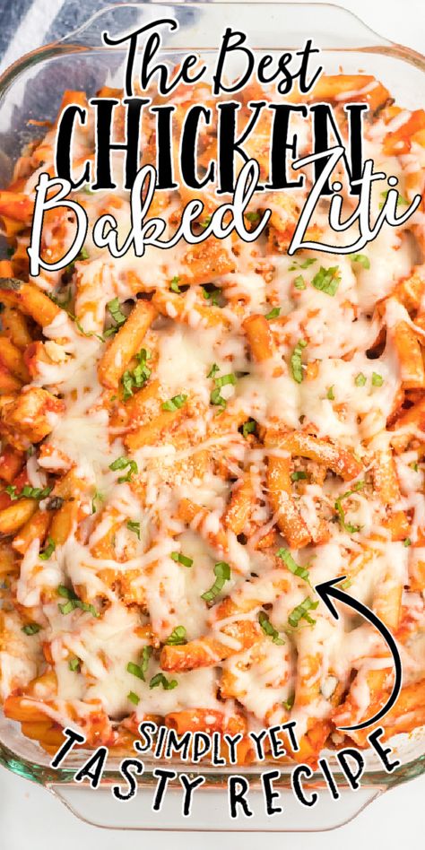 Baked Ziti With Chicken Easy, Chicken Rigatoni Recipes Baked, Pasta Casserole With Chicken, Baked Chicken Ziti Recipes, Ground Chicken Baked Ziti, Pulled Chicken Pasta Recipes, Make Ahead Chicken Pasta Bake, Baked Ziti With Ground Chicken, Chicken Ziti Pasta Recipes