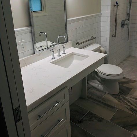 Accessible Bathroom Sink, Cambria Torquay, Ada Sink, Accessible House, Accessible Bathroom Design, Accessible Kitchen, Paint Cabinets, Ada Bathroom, Accessible Bathroom