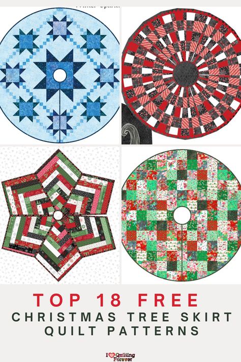 Top 18 Free Christmas Tree Skirt Quilt Patterns (+9 Bonus Patterns For Sale) Christmas Tree Skirt Patterns Free Printable, Quilt As You Go Tree Skirt, Free Christmas Tree Skirt Pattern, Tree Skirt Sewing Pattern, Grinch Tree Skirt, Christmas Tree Skirt Patterns, Christmas Tree Skirt Quilt, Tree Skirt Quilt, Small Christmas Tree Skirts