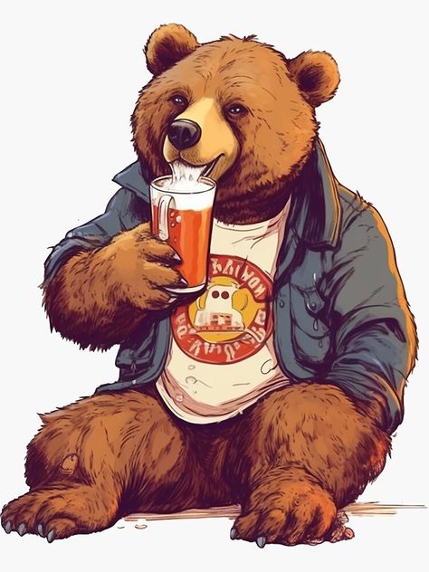 Beer Aesthetic Tumblr, California Burger, Ink Reference, Beer Artwork, Beer Bear, Beer Illustration, Beer Art, Papa Bear, Bear Art