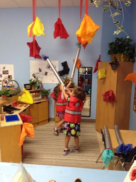 Reggio Fire Provocation, Firefighter Pretend Play, Firehouse Dramatic Play, Firefighter Sensory Play, Fire Dramatic Play, Firefighter Dramatic Play, Fire Hats, Fire Safety Unit, Fire Safety Theme