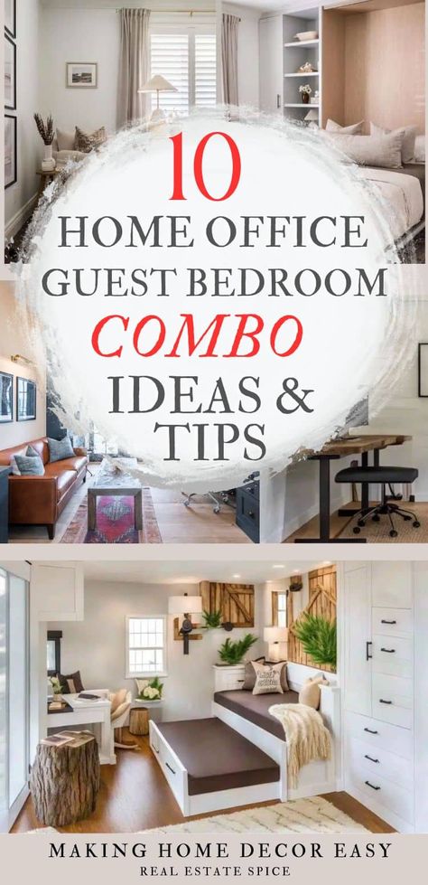 Be inspired by these guest room home office combo ideas. Here you'll find innovative ways to transform a room into a guest bedroom home office combo. Breathe new life into this hybrid room with these ideas and tips! #GuestBedroomOfficeCombo . . #GuestBedroomHomeOffice #GuestRoom #HomeOffice #GuestBedroomHomeOfficeCombo via @https://www.pinterest.com/realestatespice/_created/ Guest Room Combo Ideas, Office Guest Bedroom Combo, Office Guest Room Combo Ideas, Guest Bedroom Office Combo, Bedroom Home Office Ideas, Guest Room Combo, Small Bedroom Office, Bedroom Office Combo, Guest Room Ideas