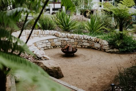 Australian Backyard, Sustainable Garden Design, Australian Garden Design, Bush Garden, Australian Native Garden, Sloped Garden, Australian Garden, Garden Fire Pit, Sustainable Garden