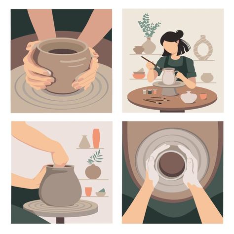 Potter Wheel, Handmade Logo Design, Workshop Icon, Pottery Cafe, Perspective Drawing Architecture, Art Studio Design, Pottery Pots, Infographic Illustration, Pottery Workshop