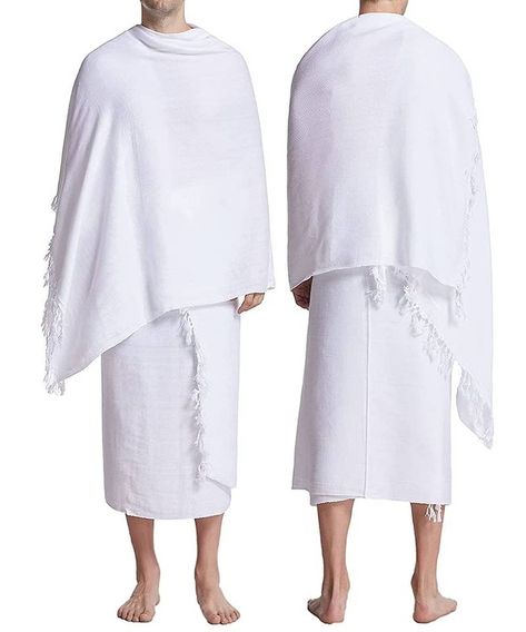 Introducing Janab E Aala's Ihram for men, essential for Hajj and Umrah prayers. This 2-piece set includes both the top and bottom garments, meeting the requirements for pilgrimage visits. Crafted from cotton, these towels are comfortable, hygienic, and quickly drying, ensuring ease during prayers. They come unstitched, adhering to Ihram regulations. Perfect for casual occasions, they offer comfort and convenience for pilgrims. Ihram Hajj Men, Ihram Clothing, 5 Pillars Of Islam, Pilgrimage To Mecca, Muslim Photos, Hajj Pilgrimage, 5 Pillars, Pillars Of Islam, Hajj And Umrah