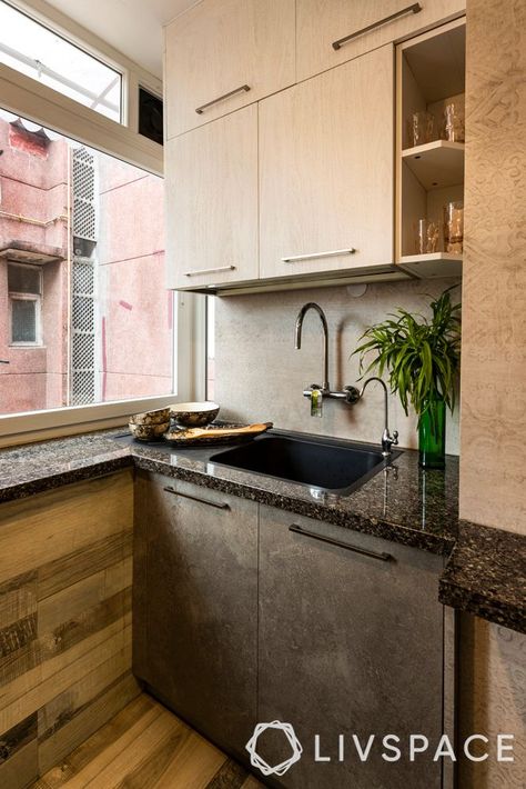 kitchen interiors-sink-tap-cabinets-corner Indian Style Kitchen Design, Kitchen Design Indian, Parallel Kitchen Design, Indian Kitchen Design, Kitchen Window Design, Kitchen Design Images, Functional Kitchen Design, Simple Kitchen Design, Wallpaper Inspiration