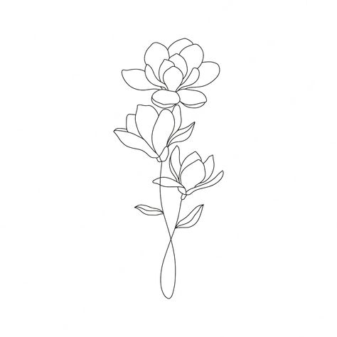 Drawing Of Magnolia Flower, Magnolia Drawing Simple, Magnolia Flower Drawing, Magnolia Flower Tattoo, One Line Flower, Small Flower Tattoos For Women, Bloom Tattoo, Floral Back Tattoos, Simple Flower Drawing