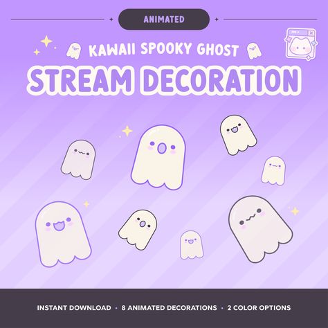 Twitch Halloween Kawaii spooky ghost animated stream decoration fully optimized for Twitch, Youtube, or any streaming service that is compatible with OBS. Halloween Overlay, Kawaii Spooky, Cute Spooky Ghost, Ghost Decoration, Spooky Ghost, Gothic Horror, Fall Autumn, Color Options, Drawing Illustrations