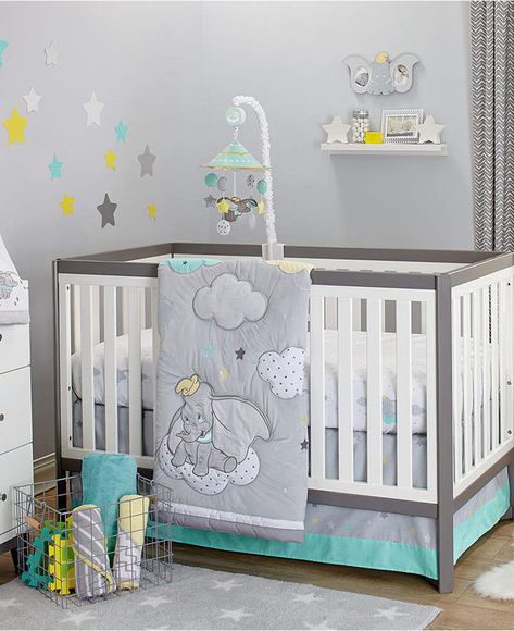 Love the dumbo theme! Very subtle colors but still adding a touch of Disney magic. What's not to love? #ad Dumbo Nursery, Disney Baby Rooms, Dream Big Nursery, Disney Baby Nurseries, Girl Crib Bedding Sets, Crib Bedding Boy, Crib Bedding Girl, Baby Boy Bedding, Disney Nursery