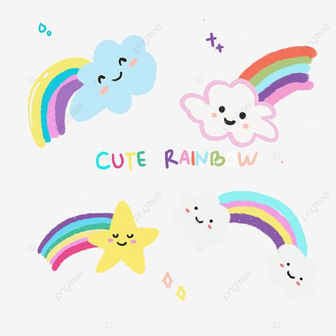 Rainbow Doodles Cute, Rainbow Doodle Art, Unicorn Color Palette, Rainbow Doodles, Stickers Drawing, Rainbow Doodle, Sticker Wa, Rainbow Png, Cartoon Unicorn