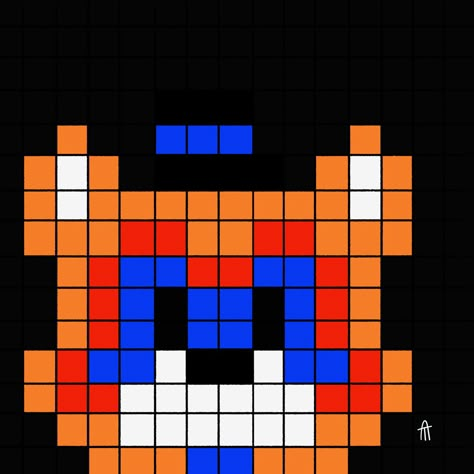 Perler Bead/Melting Beads design template based off new fnaf Security Breach 12x12 Fnaf Sb Perler Beads, 12x12 Pixel Art, Fnaf Perler Beads Security Breach, Fnaf Pearl Beads, Fnaf Beads Pattern, Perler Bead Patterns Fnaf, Fnaf Perler Beads Pattern, Fnaf Pixel Art Grid, Melting Beads Patterns