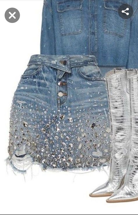 Carrie Underwood Denim And Rhinestones Outfit, Diy Rhinestone Pants, Denim And Rhinestones Outfit, Denim And Silver Outfit, Denim Rhinestone Outfit, Denim And Bling Outfits, Denim And Rhinestone Outfit, Bedazzled Clothes, Denim And Rhinestones