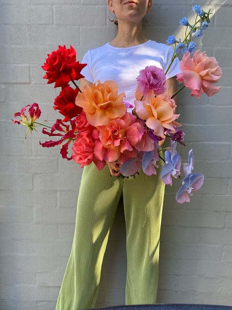 Groovy Wedding Flowers, Funky Bridal Bouquet, Unique Wedding Florals, Bride Moodboard, Orchid Wedding Theme, Orchid Bouquet Wedding, Unique Bridal Bouquets, Modern Bouquet, Bright Wedding Flowers