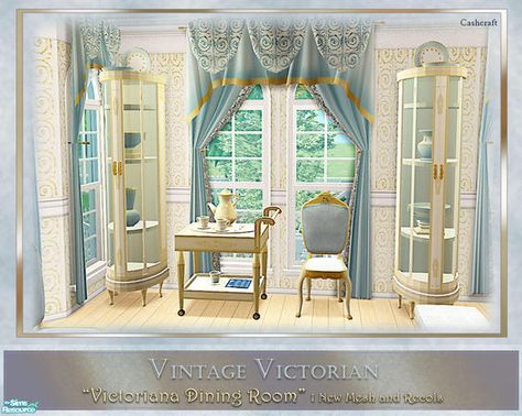 cashcraft's Victoriana Dining Room #Victorian #bathroom #plumbing #furniture #vintage #antique #TS2 #thesims2 #customcontent #cc Sims4 Cc Royal Furniture, Sims 4 Victorian Bathroom, Ts4 Cc Victorian Furniture, Sims 4 Cc Royal Furniture, Sims 4 Royal Cc Furniture, Regency Dining Room, Midcentury Dining Room, Sims 2 House, Victorian Library