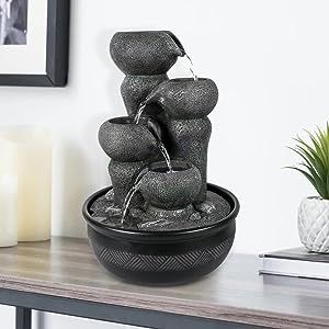 BBabe 15.7" Indoor Tabletop Fountain with LED Light, 4-Tiers Flowing Bowls Meditation Waterfall Fountains for Home Office Zen Fountain, Fountains Indoor, Fountain Decor, Decorating Office, Indoor Waterfall, Tabletop Fountain, Waterfall Fountain, Led Light, Home Office