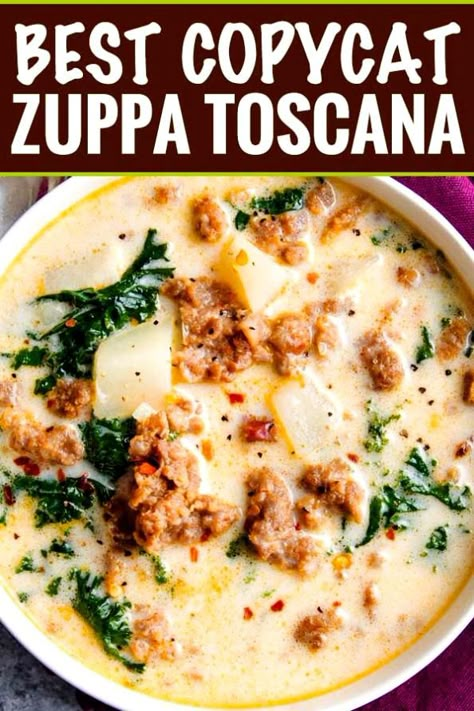 Classic zuppa toscana soup, in slow cooker form! It tastes WAY better than the restaurant version, and is sure to be a crowd pleaser! Zuppa Soup Olive Garden, Olive Garden Zuppa Toscana Soup Instapot, Zuppa Toscana Soup Light, Crockpot Zoupa Toscana Olive Gardens, Zoupa Toscana Olive Garden Instant Pot, Zoupa Toscana Soup, Sausage Zuppa Soup, Crockpot Recipes Zuppa Toscana, Olive Garden Zuppa Toscana Soup Dairy Free