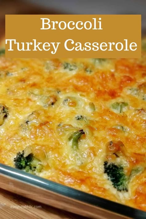 Low carb turkey and broccoli casserole full of egg and cheese goodness. Use your leftover turkey for a family favorite meal that's ready in about 30 minutes! Turkey And Broccoli Casserole, Broccoli Casserole Recipes, Turkey Casserole Recipes Leftover, Easy Leftover Turkey Recipes, Turkey Casserole Recipe, Leftover Turkey Casserole, Shredded Turkey, Broccoli Bake, Turkey Casserole