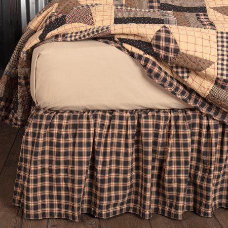 Free Shipping. Buy Soft Black Classic Country Bedding Denton Cotton Split Corners Gathered Check King Bed Skirt at Walmart.com Star Bedroom, Box Spring Cover, Country Bedding, Black And Khaki, Log Cabin Decor, Vhc Brands, Fox Decor, Dust Ruffle, Country Decor Rustic