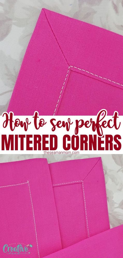 Miter Corners Sewing, Blanket Corners Sewing, How To Sew Blanket Corners, How To Sew Edges Of Fabric, Mitered Corners Tutorial, Miter Corners, Sewing Mitered Corners, Cloth Craft, Quilt Corners