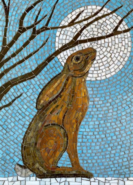 Hare Mosaic, Dinosaur Mosaic, Mosaic Rabbit, Mosaic Tile Crafts, Horse Mosaic, Mosaic Art Ideas, Collage Quilting, Mosaic Furniture, Moon Gazing Hares