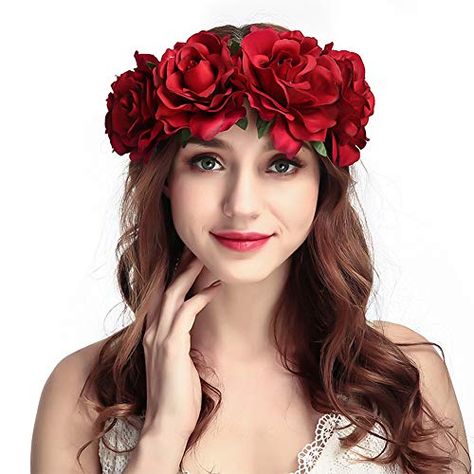 Ghost Bride Costume, Bohemian Flower Crown, Cocktail Rose, Floral Head Wreath, Rose Flower Headband, Flower Wreath Hair, Hair Garland, Rose Flower Crown, Bride Costume