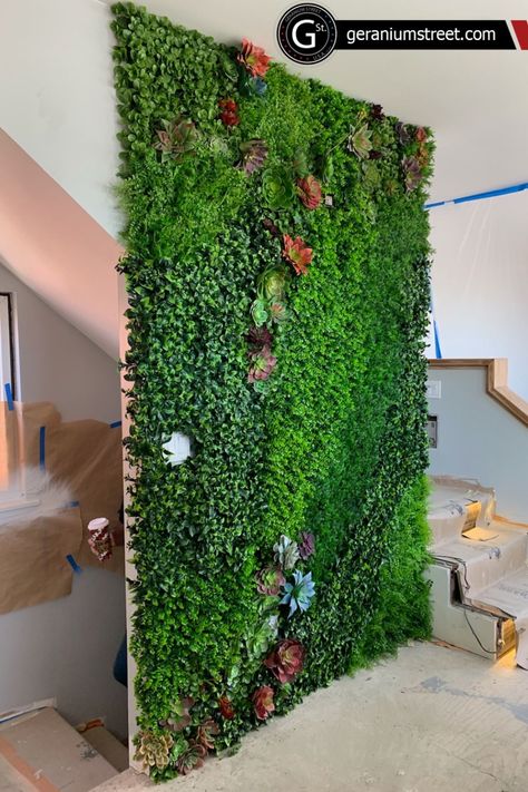 Shrub Wall Indoor Bedroom, Living Wall Backdrop, Diy Faux Living Wall Indoor, Faux Greenery Wall Indoor, Faux Greenery Wall Outdoor Patio, Fake Grass On Wall, Grass And Flower Wall, Grass Wall Aesthetic, Faux Greenery Wall Bedroom