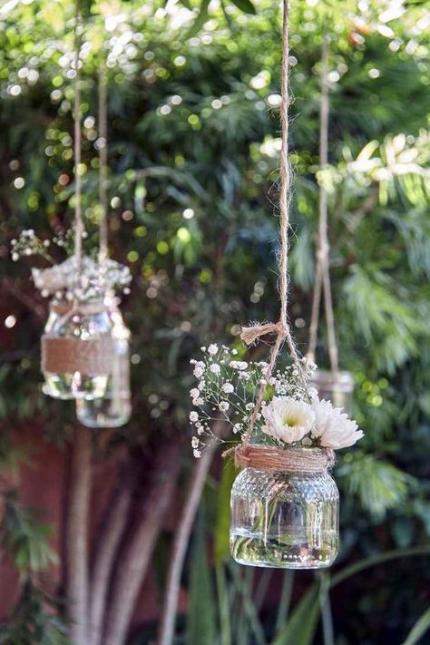 Garden Wedding Ideas On A Budget, Rustic Wedding Decorations, Deco Champetre, Hanging Mason Jars, Outdoor Wedding Decorations, Printable Diy, Rustic Wedding Decor, Diy Wedding Decorations, Wedding Deco