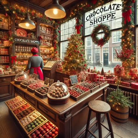 Christmas Cafe Aesthetic, Christmas Candy Shop, Feast Of St Nicholas, Sweets And Chocolate, Bakery Aesthetic, St Lucy, Bookstore Ideas, Christmas Village Ideas, Christmas Bakery