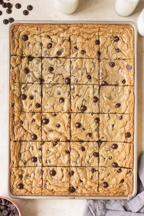 Sheet Pan Chocolate Chip Cookies Pan Chocolate Chip Cookies, Comfort Food Chicken, Pan Cookies, Chocolate Chip Cookies Ingredients, Food Plan, Breakfast Drink, Chocolate Chunk Cookies, Food Words, Chocolate Chip Cookie