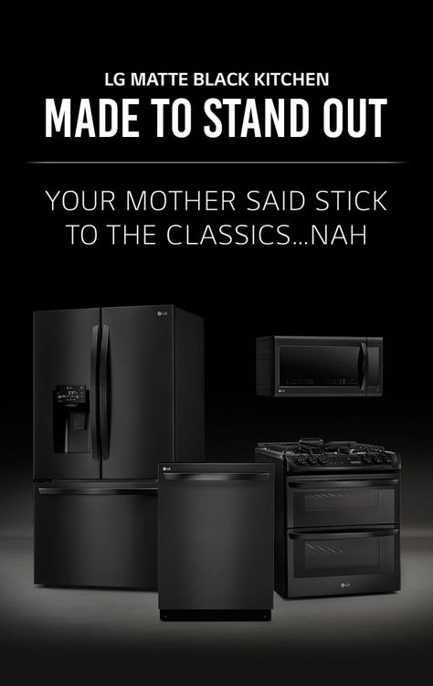 Black Kitchen Black Appliances, Lg Black Stainless Steel Appliances, All Black Appliances Kitchen, Black Zline Appliances, Zline Kitchen Appliances Black, Black Appliance Kitchen Ideas, Lg Appliances Kitchens, Matte Black Appliances Kitchen, Black Stainless Appliances Kitchen