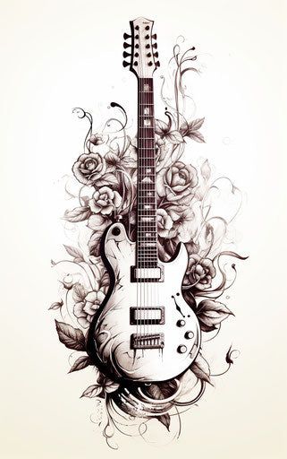 Guitar Music Tattoo, Vintage Music Tattoo, Memorable Tattoos, Electric Guitar Tattoo, Rock And Roll Tattoo, Rock N Roll Tattoo, Piano Tattoo, Music Drawing, Tattoo Vector