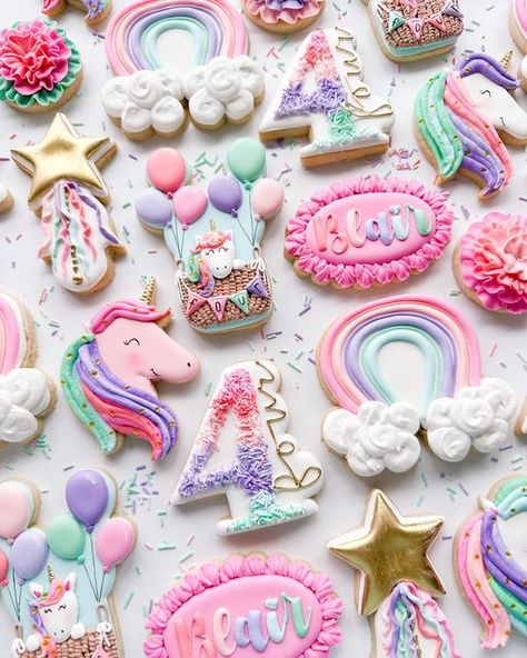 Madison Bagley | Magical unicorn cookies for my sassy and sweet niece, Blair ✨🩷🦄   Name plaque from @charlson_cookieco  Number plaque from @oquirr... | Instagram Unicorn Cookies Birthday, Unicorn Decorated Cookies, Unicorn Birthday Cookies, Unicorn Birthday Party Cookies, Unicorn Themed Cookies, Unicorn Cookies Decorated, Rainbow Unicorn Cookies, Unicorn And Rainbow Cookies, Rainbow Unicorn Cookies Royal Icing