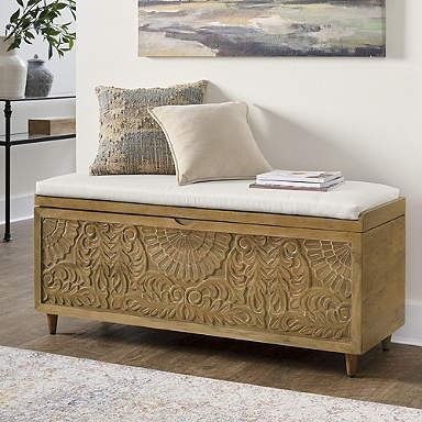 Helena Carved Bench Boho Storage Bench, Meditation House, Entryway Bench With Storage, Small Entryway Bench, Living Room Designs India, Bedside Bench, Bedroom Revamp, Seating Bench, Carved Bench